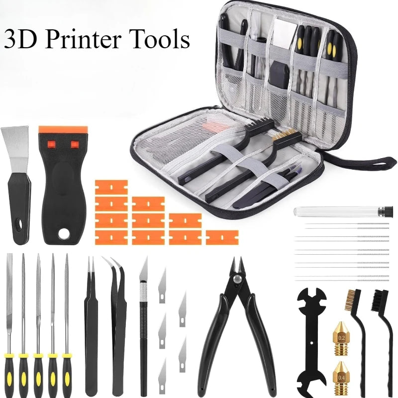 34pc 3D Printer Tool Kit Nozzle Cleaning Needles Scraper Tweezers Wire Cutter Files 3D Print Finishing Tools for FDM SLA