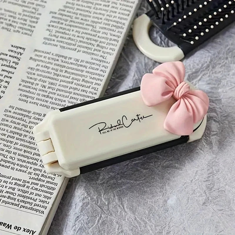 CALIYI Draagbare Mini Vouwbare Haarborstel met Spiegel - Perfect voor Reizen, Salon en Buitenstyling!