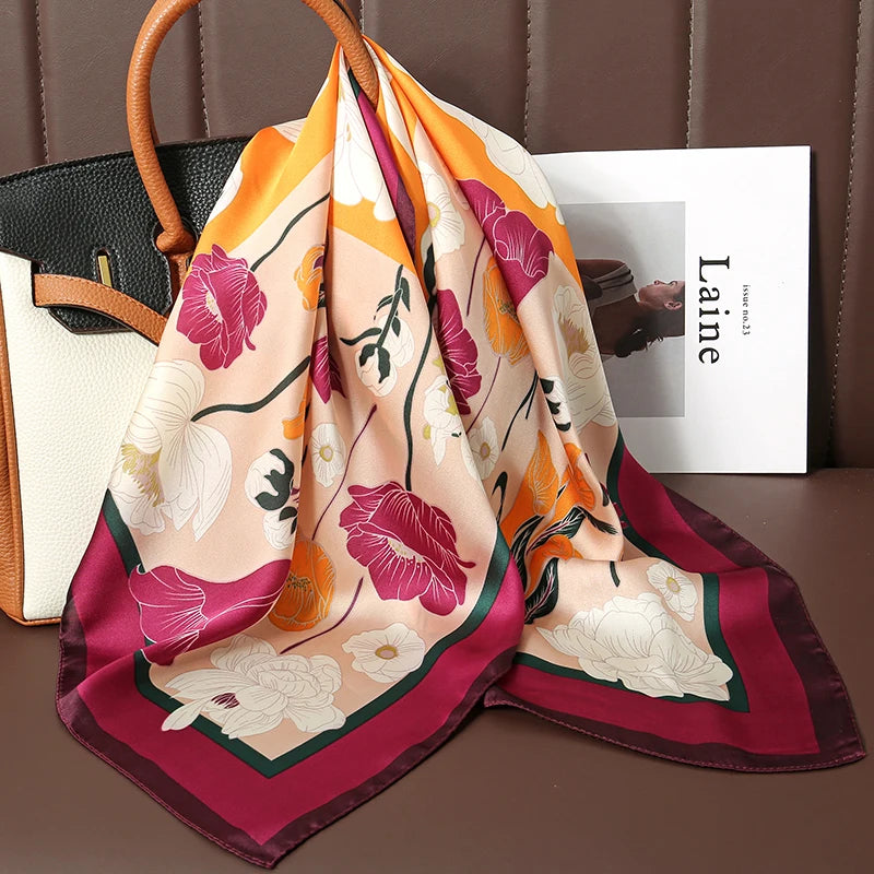 2024 Elegante Zijden Kattenprint Sjaal - Stijlvolle Hoofddoek & Sjaaltje voor Vrouwen - Luxueuze Satijnen Vierkante Sjaal & Multifuntionele Hijab Bandana