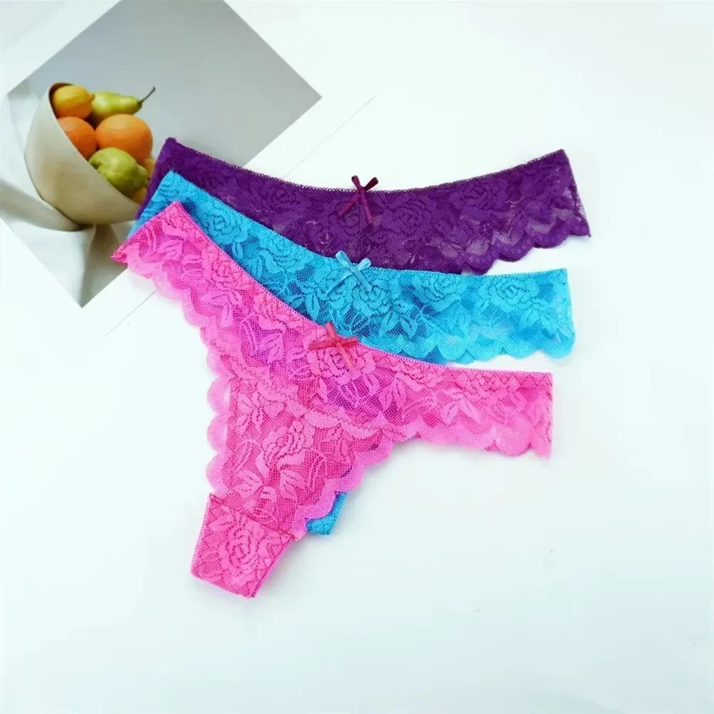 3-delige set! Gratis verzendkosten op stijlvolle dames kant stringondergoed – Sexy lage taille transparante G-string voor de gedurfde en mooie!
