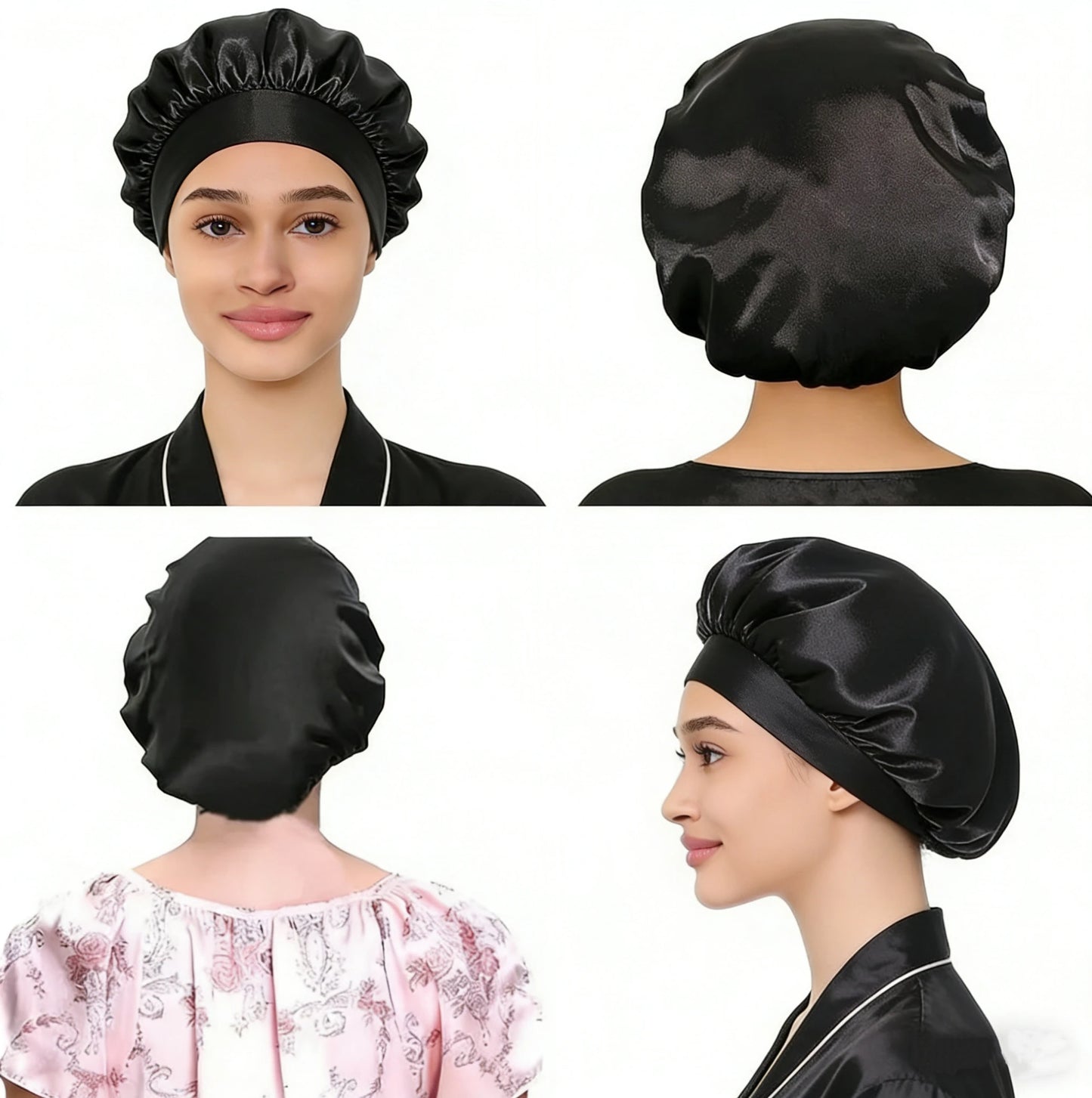 Bonnet Sleeping Cap Nightcap High Elastic Wide Brim Satin Night Hat Shower Silky Bonnet Hair Cover Wrap for Women Man Sleep Cap