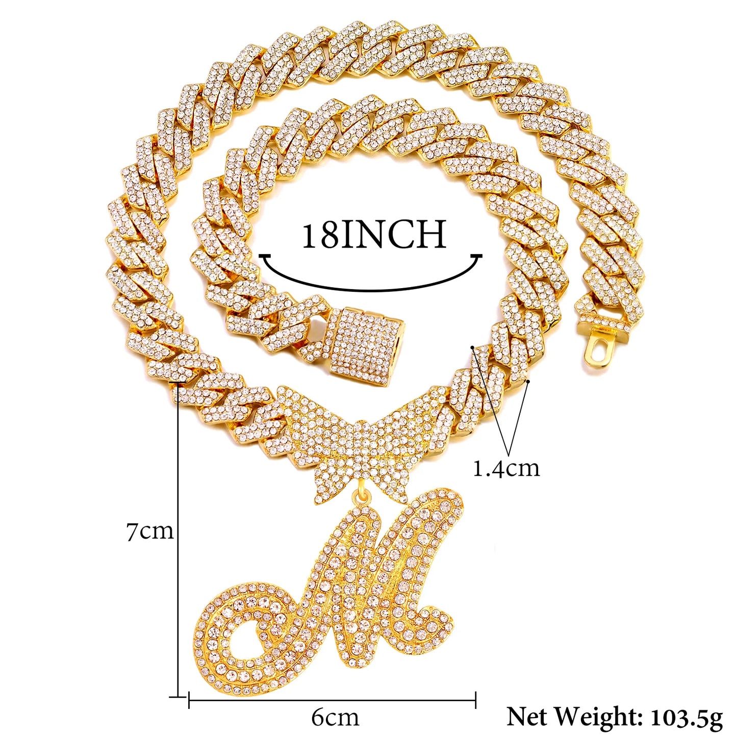Trendy 14MM Gouden en Zilveren Cubaanse Ketting met Micro Geplaveide Vlinder Letter Initialen – Perfect Cadeau voor Vrouwen in Hip-Hop Stijl