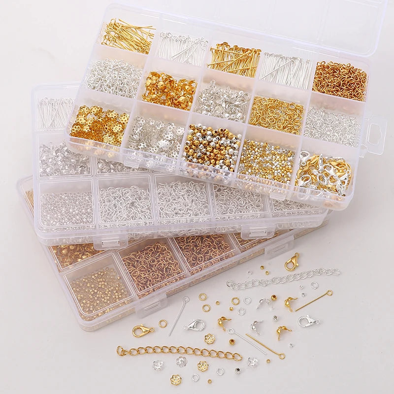 Schmuckzubehör Set 1260 Teile Verschlüsse Ringe Endkappen für DIY Schmuckherstellung Bastelbedarf