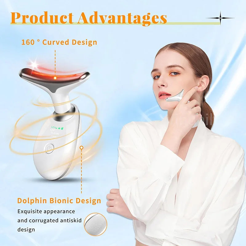 Herleef Je Huid: 7-Kleur Anti-Rimpel Gezichtsmassager voor Hals en Gezicht - Verstevig en Lift met Dit Dubbele Kin Vermindering Hulpmiddel!