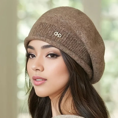 Gezellige Vrouwen Rekbare Fleece Muts met Pocket - Zachte Acryldraad Gebreide Kappen voor Herfst en Winter, Verstevigde Franse Baretstijl