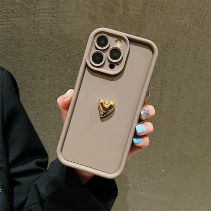 Luxueuze 3D Gouden Hart Siliconen Telefoonhoes - Zachte, Schokbestendige Candy Matte Cover voor iPhone 15, 14, 13, 12, 11, 16 Pro Max, XS, XR, 7, 8 Plus en SE 2020