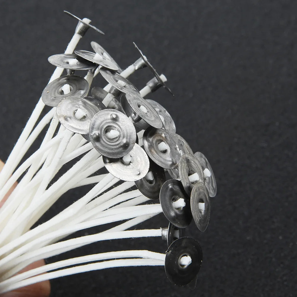 Pre-Tabbed Cotton Candle Wicks | Metal Sustainer Wicks for Candle Making | DIY Candle Supplies