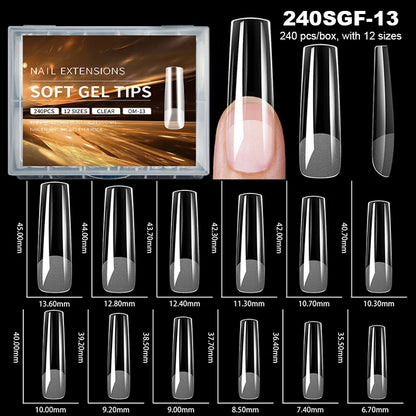 Elegante Amandel Franse Coffin Zachte Gel Nepvalse Nageltips - Volledige Bedekking Semi-Matte Extensions voor een Gepolijst Uiterlijk