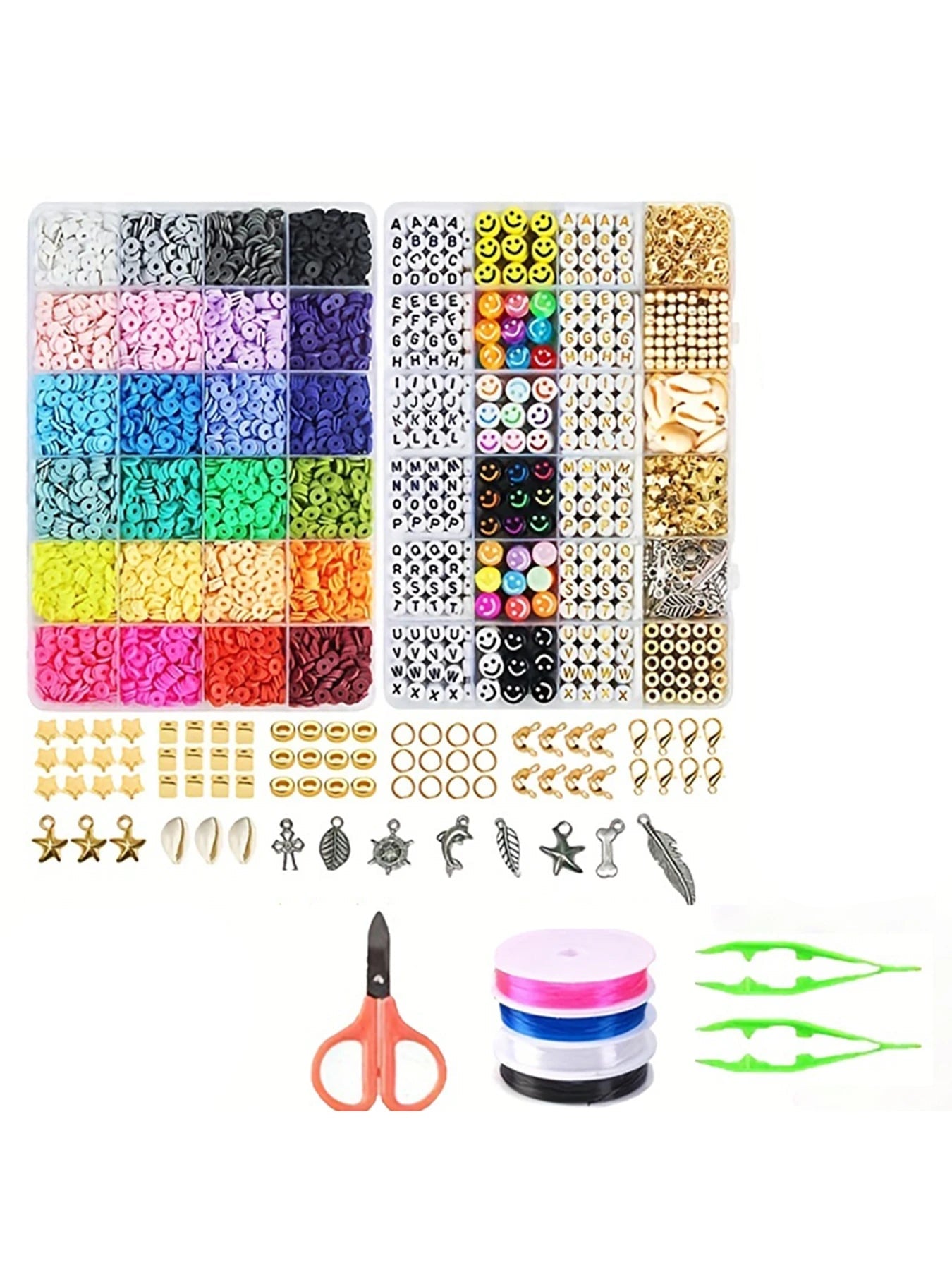 Perlen Set für Schmuckherstellung DIY Polymer Clay Perlen Bastelset für Armbänder Halsketten Ohrringe