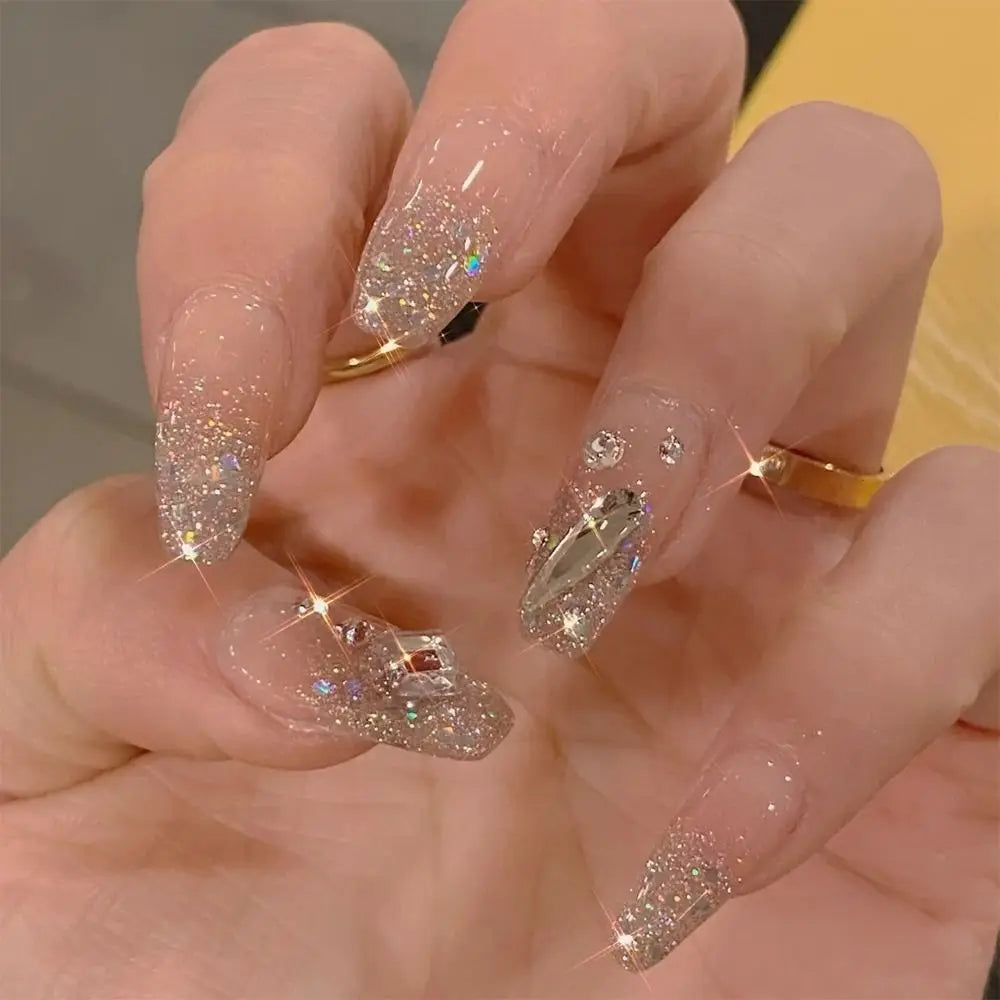 Set van 24 Eenvoudige Gradient Franse Ballerina Druknagels - Waterdichte Medium Coffin Stijl Nepnagels voor Moeiteloze Elegantie!