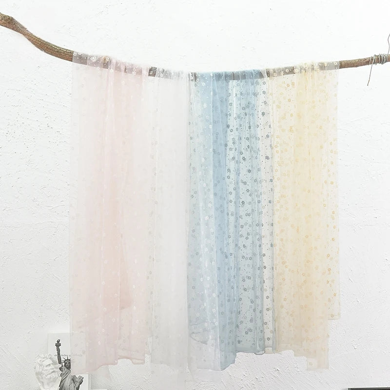 Flower Flocked Tulle Fabric 145x100cm Soft Mesh Fabric for Bridal Veil Princess Dress Doll Skirt Sewing Material