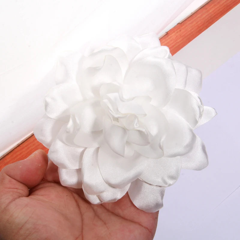 5pcs Satin Fabric Flowers 12cm Burned Edge Artificial Flowers for Sewing Wedding Dress DIY Crafts