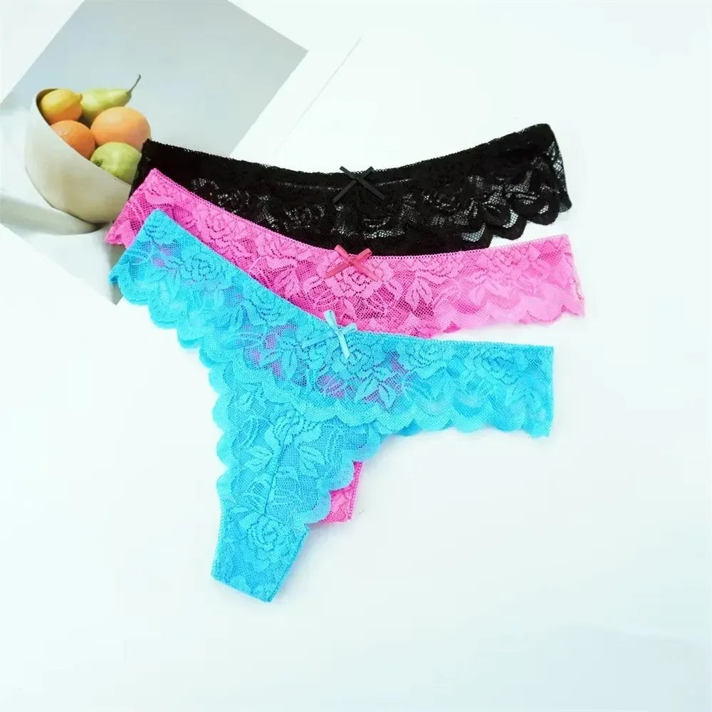 3-delige set! Gratis verzendkosten op stijlvolle dames kant stringondergoed – Sexy lage taille transparante G-string voor de gedurfde en mooie!