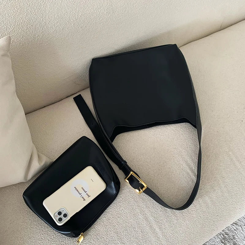 Chic Minimalistische PU Leren Schoudertas voor Vrouwen - Veelzijdige Handtas & Crossbody Stijl Perfect voor Werk