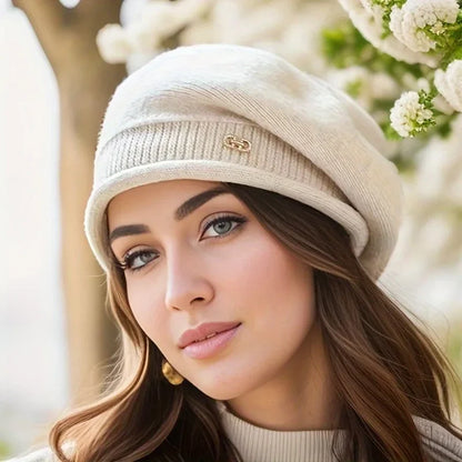 Gezellige Vrouwen Rekbare Fleece Muts met Pocket - Zachte Acryldraad Gebreide Kappen voor Herfst en Winter, Verstevigde Franse Baretstijl