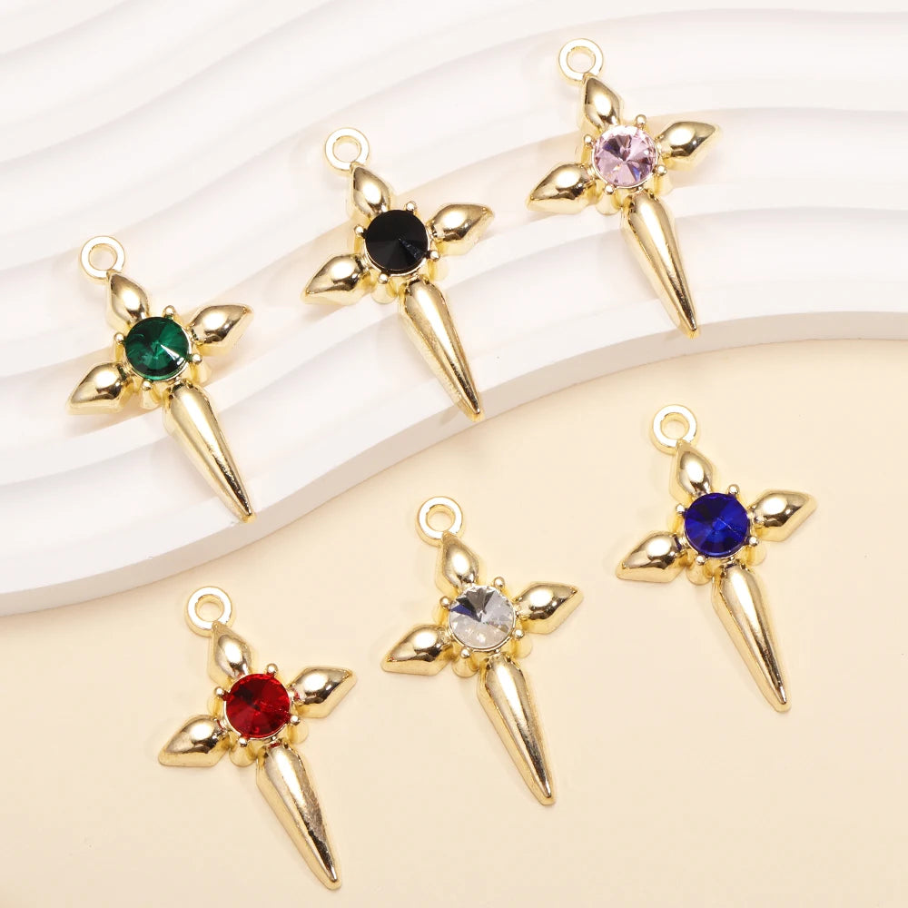Crystal Cross Charms Gold Silver Crucifix Jewelry Making Supply