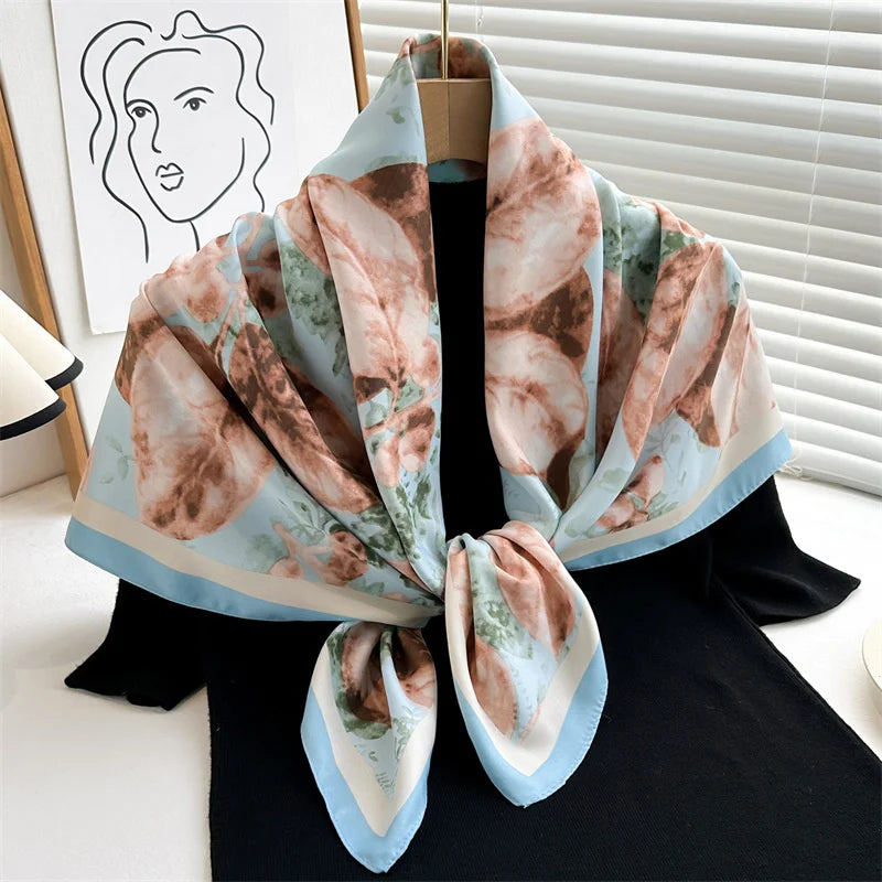 Elegante 90x90cm Twill Zijde-gevoel Vierkante Sjaal voor Dames - Luxe Haar Boomprint Hoofddoek, Sjaal en Nek Sjaal, Perfect voor Hijab of Bandana-stijl!