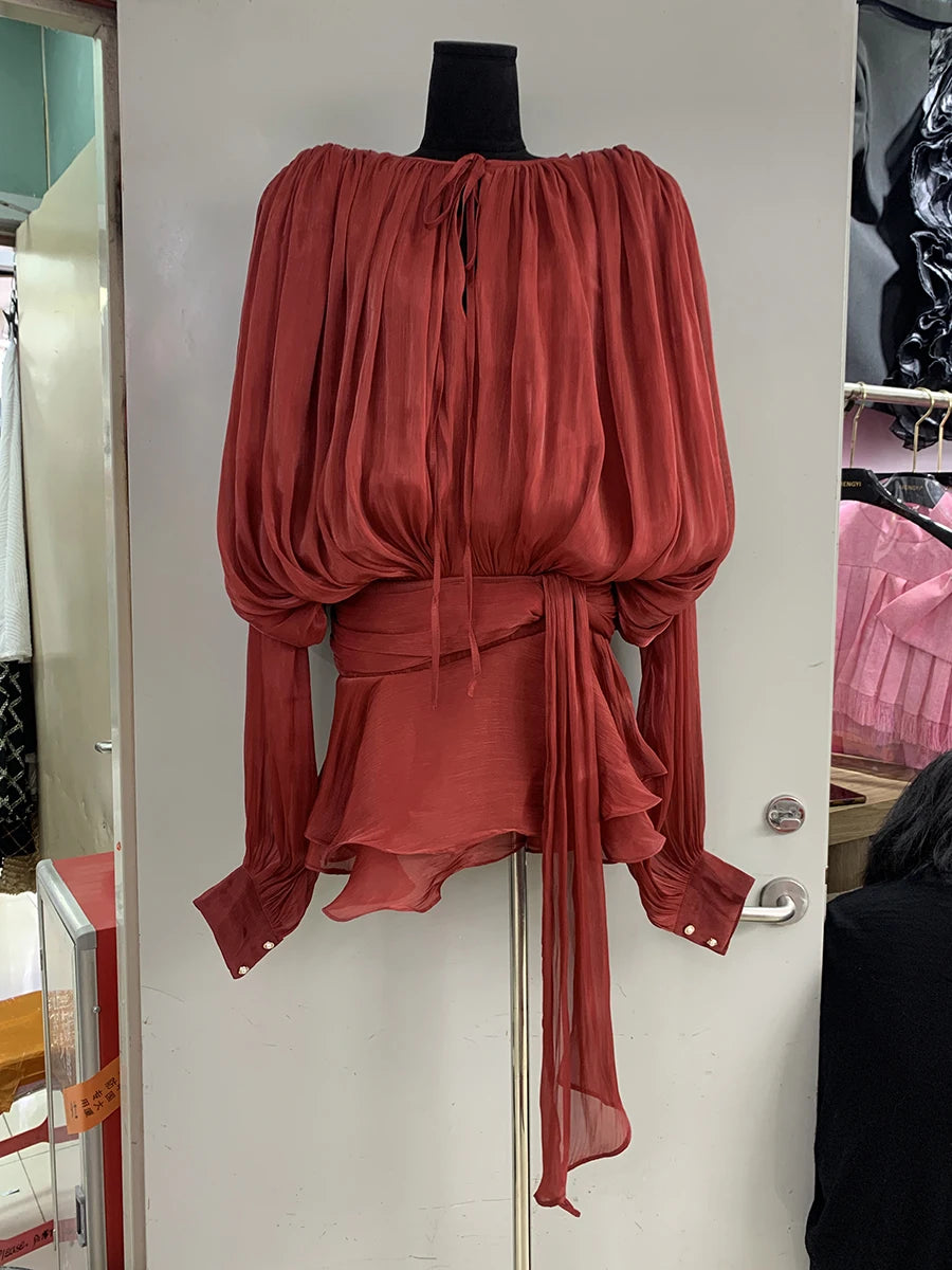 VGH Stylish Gecombineerde Vetersluiting Losse Korte Jurk voor Dames met Ronde Hals, Lange Mouwen en Trendy Ruches - Een Chique Aanvulling op Je Garderobe!