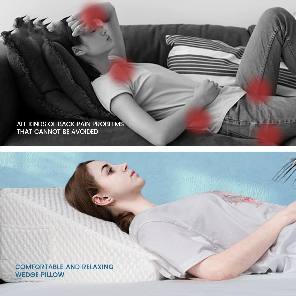 Comfort Wedge Kussen voor Betere Slaap - Luchtlaag Geheugenfoam voor Rug-, Been- en Kniepijnverlichting met Afneembare Hoes