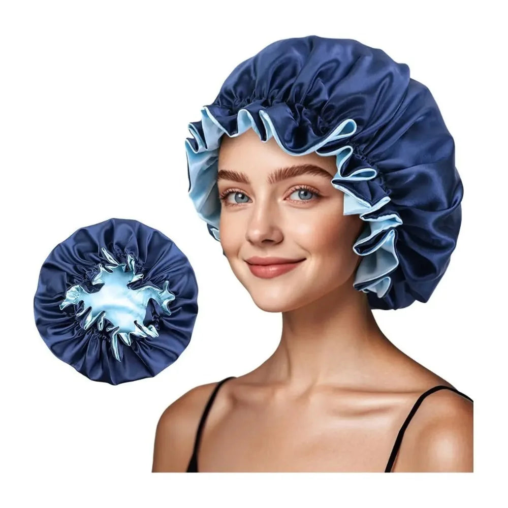 Double Layer Silk Satin Bonnet Lady Night Sleep Hats Fashion Shower Cap Head Cover for Women