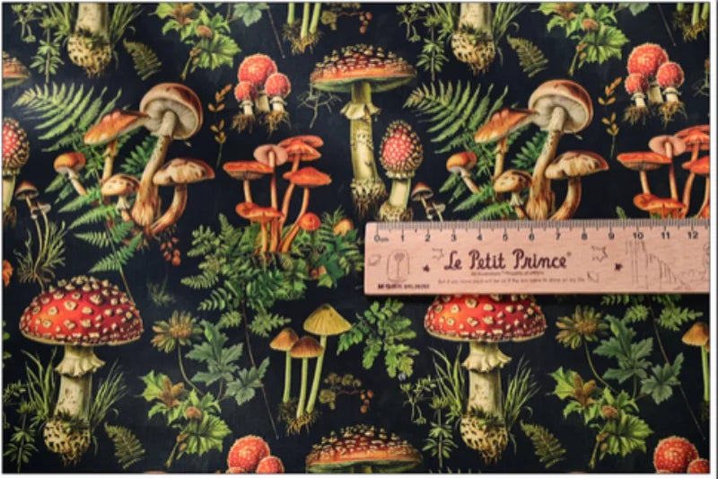 Mushroom Print Cotton Fabric Nordic Botanical Pattern for Sewing Bags Quilting DIY Crafts by Meter