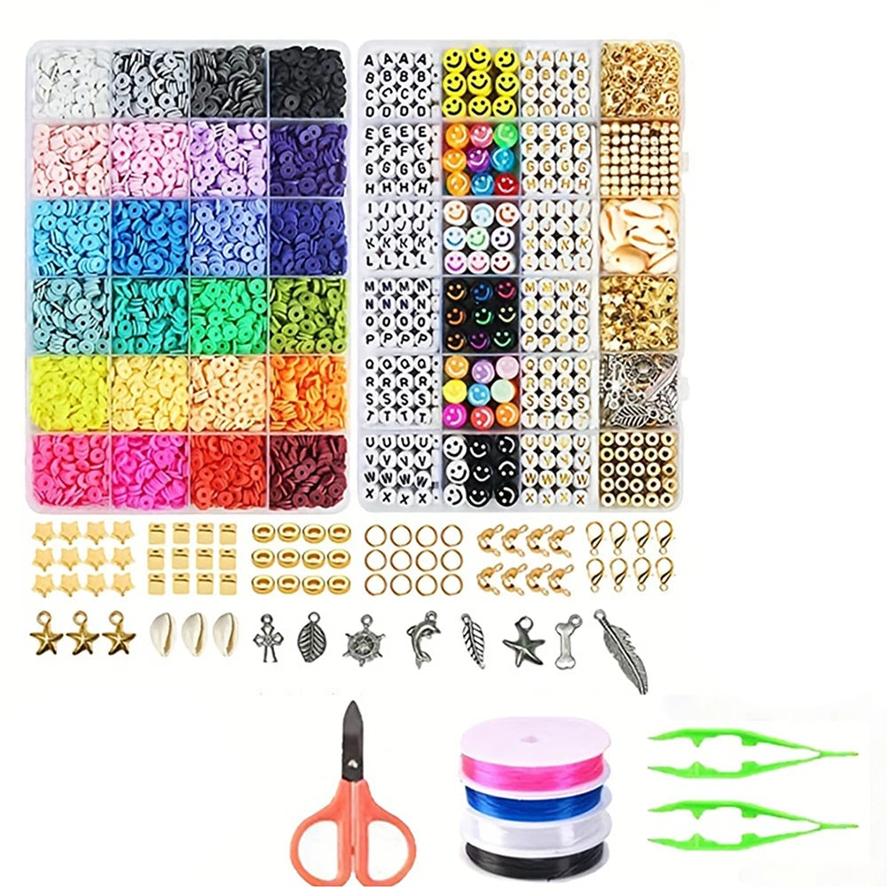 Perlen Set für Schmuckherstellung DIY Polymer Clay Perlen Bastelset für Armbänder Halsketten Ohrringe