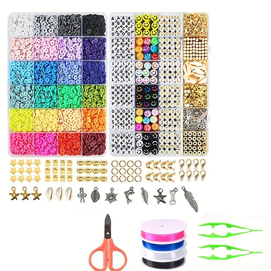 Perlen Set für Schmuckherstellung DIY Polymer Clay Perlen Bastelset für Armbänder Halsketten Ohrringe