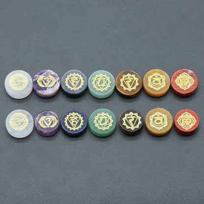 7-Pak Rond 7 Chakra Natuurlijke Steen Versieringen (16-18mm) - Amethist Kwarts Energie Stickers voor Reiki, Divinatie en Genezing