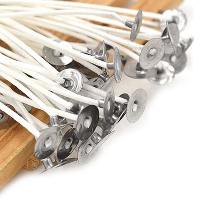 Pre-Tabbed Cotton Candle Wicks | Metal Sustainer Wicks for Candle Making | DIY Candle Supplies
