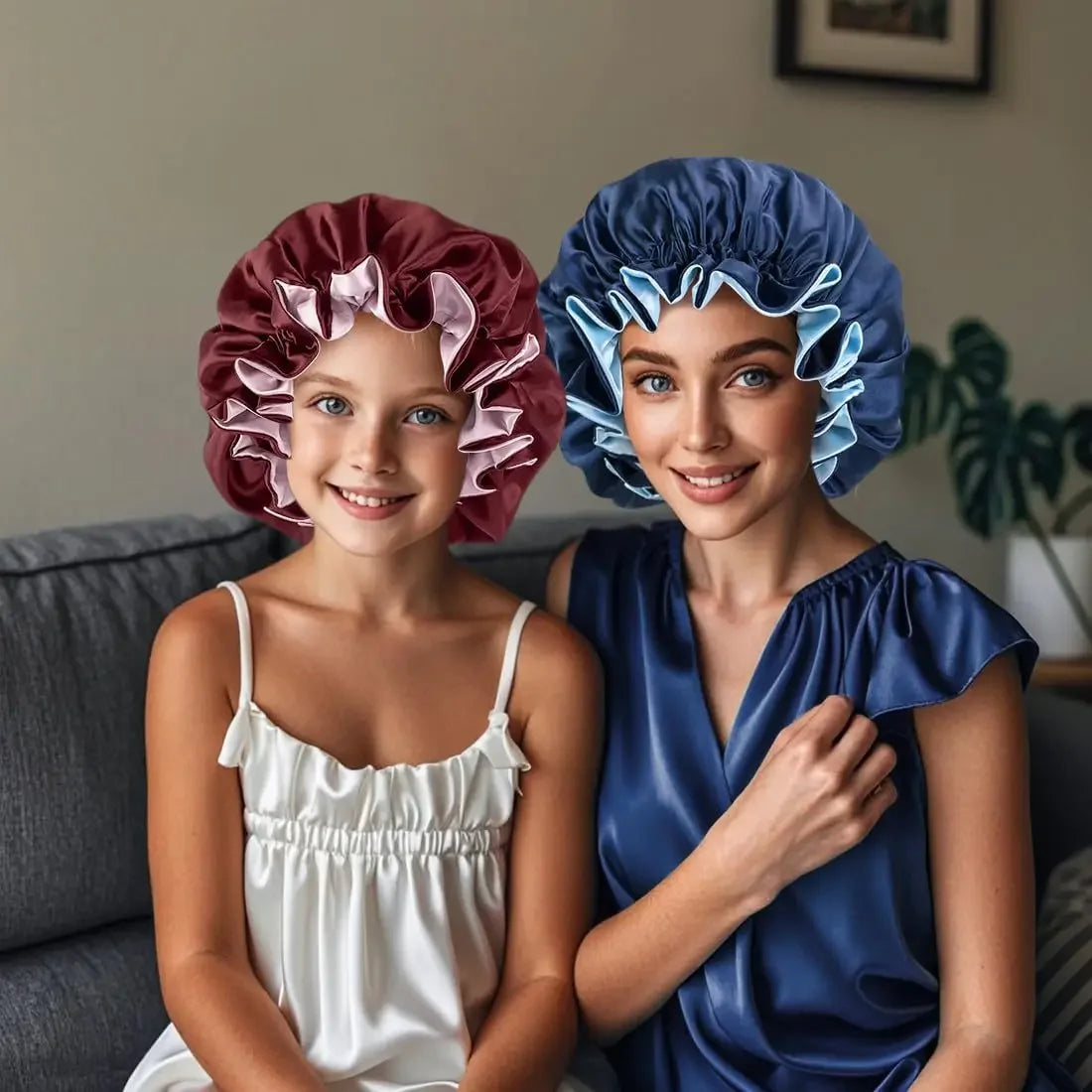 Double Layer Silk Satin Bonnet Lady Night Sleep Hats Fashion Shower Cap Head Cover for Women