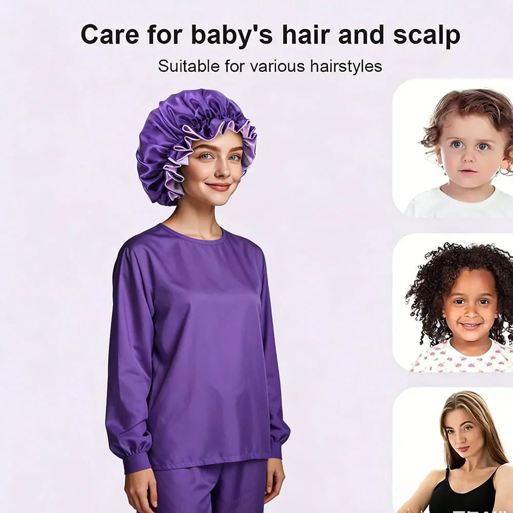 Double Layer Silk Satin Bonnet Lady Night Sleep Hats Fashion Shower Cap Head Cover for Women
