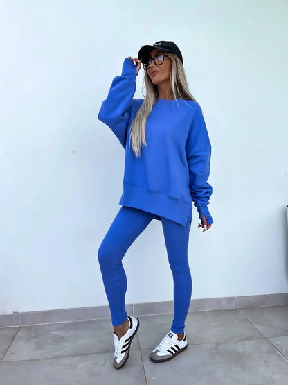 Stijlvolle Lente/Zomer 2024 Dames 2-Piece Set: Trendy Loose-Fit Sweater en Strakke Broeken Combinatie