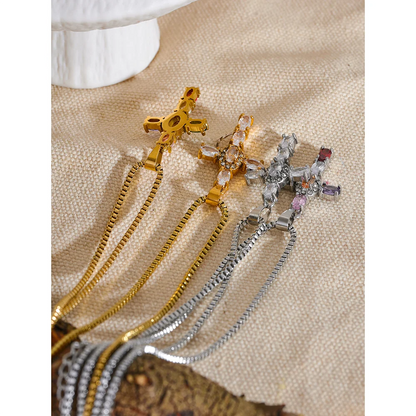 Yhpup Elegante Kleurrijke Sprankelende Cubic Zirconia Kruzifiks Hanger Ketting - Premium RVS Luxe Sieraden Cadeau