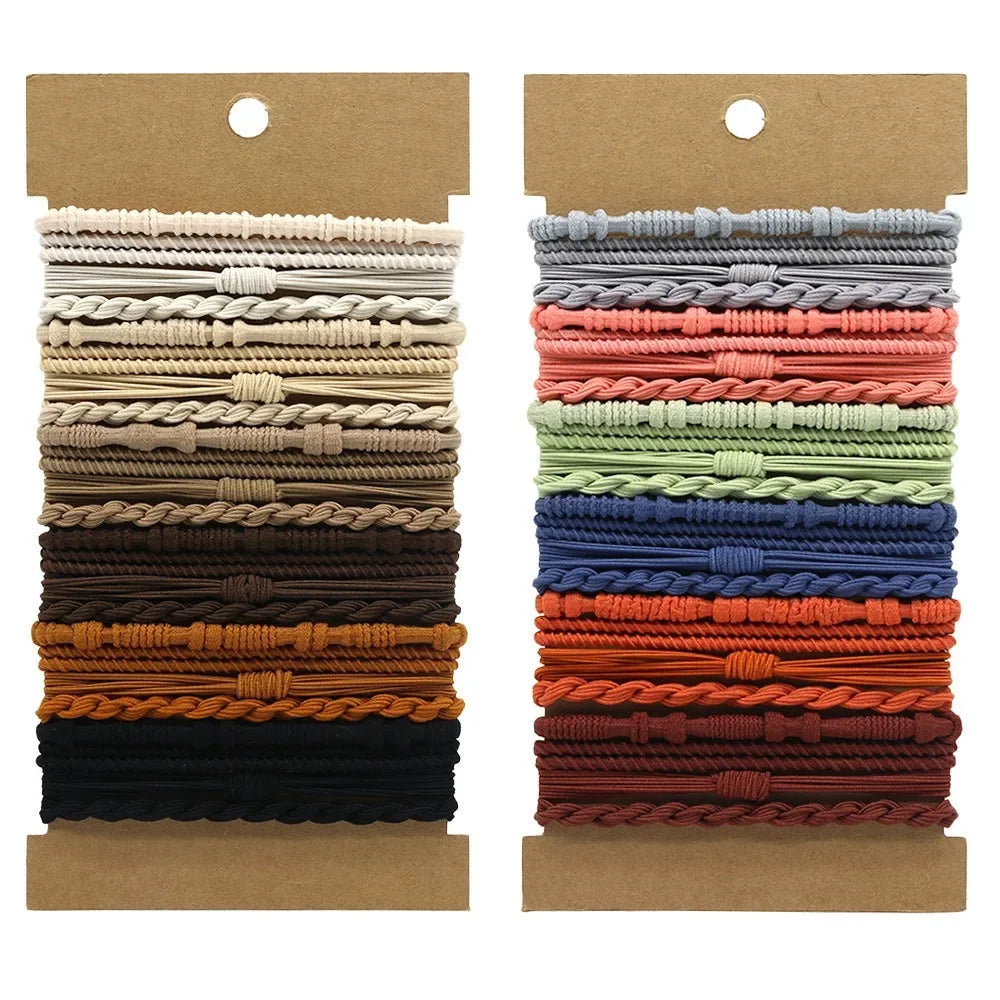 Set van 20 Boho-geïnspireerde elastische haarbanden en armbanden voor vrouwen - Stijlvolle zwarte paardenstaart houders en haarbanden