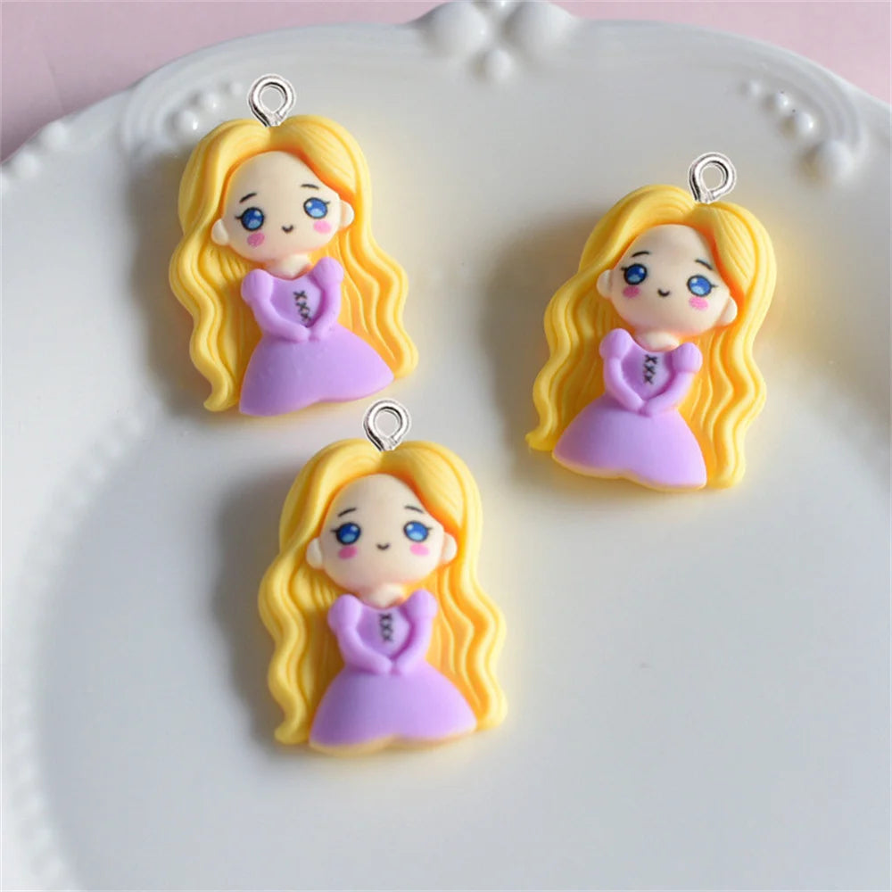 Kawaii Princess Girl Charms Resin Cartoon Pendants DIY Necklace Earrings Keychain Craft Supplies