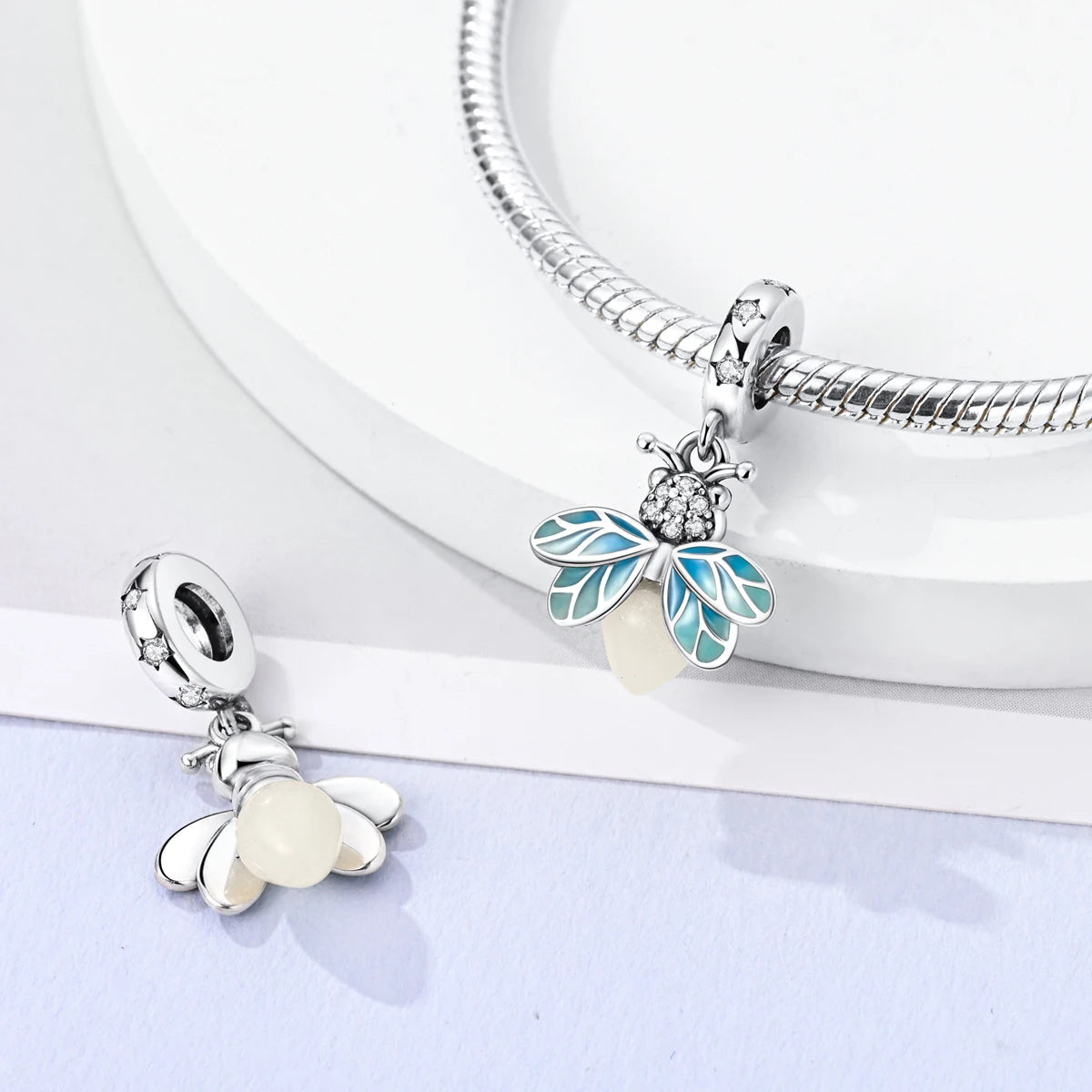 Glowing Firefly Charm Silver Plated Luminous Pendant DIY Bracelet