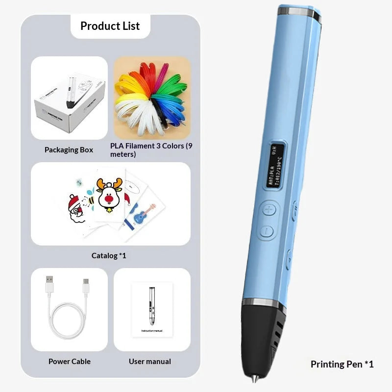 3D Printing Pen with Oled Display Temperature Control PLA ABS 1.75mm Filament 3D Doodling Pen for Kids Artists DIY Crafts