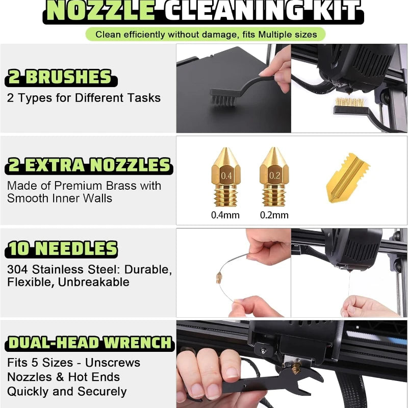 34pc 3D Printer Tool Kit Nozzle Cleaning Needles Scraper Tweezers Wire Cutter Files 3D Print Finishing Tools for FDM SLA