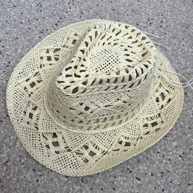 Stijlvolle Vintage Boheemse Strohoed met Houten Kralen - Perfect voor Zomerse Stranddagen en Westerse Avonturen!