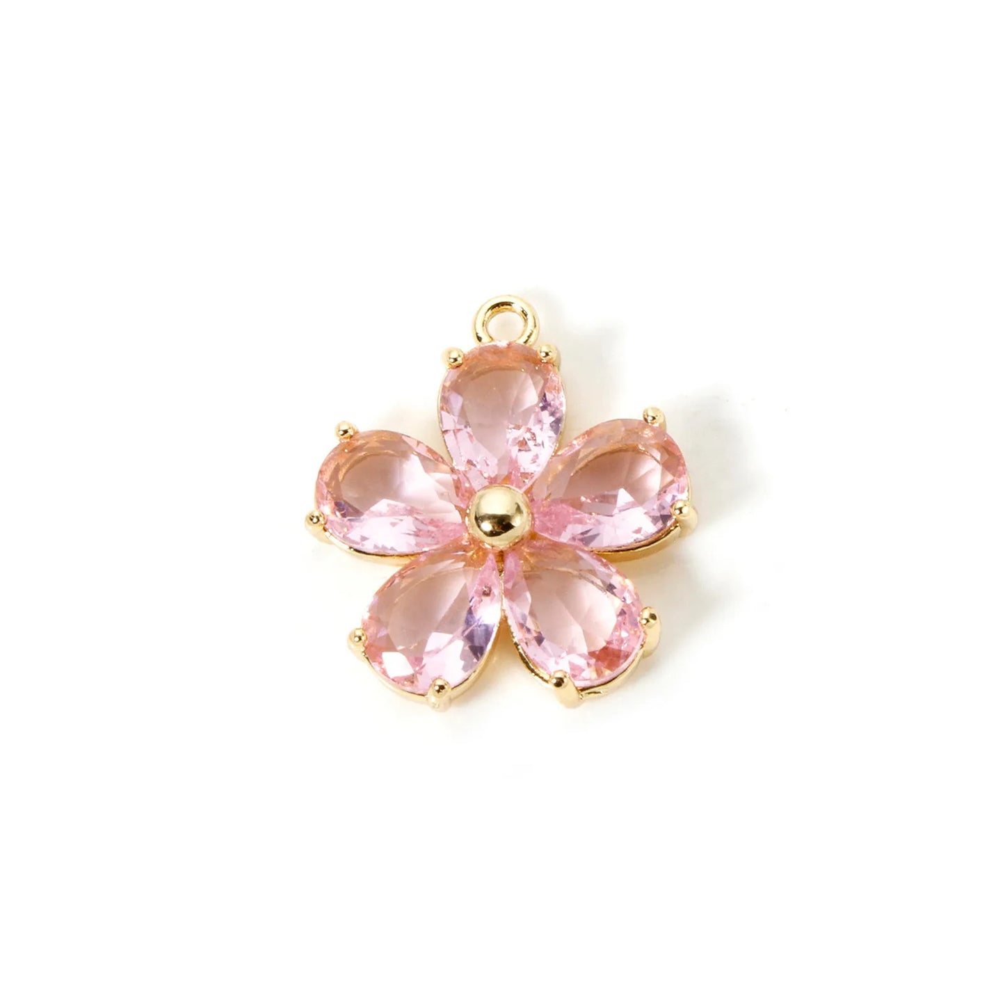 Glass Flower Charm 18K Gold Plated Brass Jewelry Making Supply