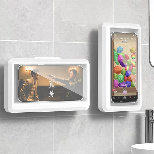 Stijlvolle Waterdichte Telefoonhouder voor de Badkamer - Zelfklevende Wandgemonteerde Touchscreen Stand met Doucheverzegeling Opslag