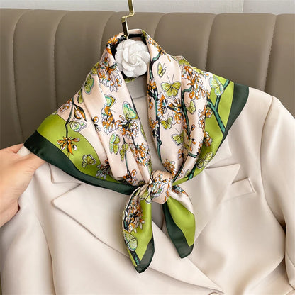 Verhoog je stijl met de 2024 mode 70x70 cm bedrukte zijden pashmina sjaal voor vrouwen - veelzijdige vierkante omslagdoek en stijlvolle haarband!