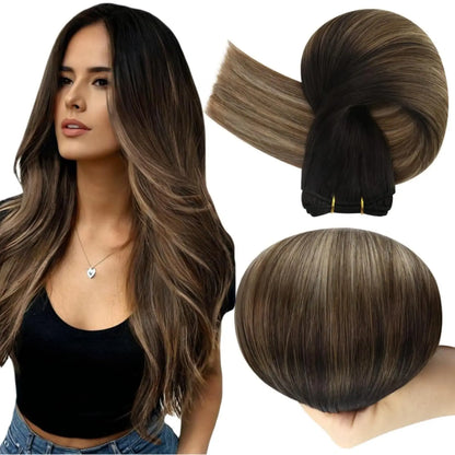 Verander Je Uiterlijk met Full Shine Ombre Blonde Menselijk Haar Weft Extensions - Zijdeachtig Steil 100g Remy Skin Dubbele Weft Bundels voor een Perfecte Salonafwerking!