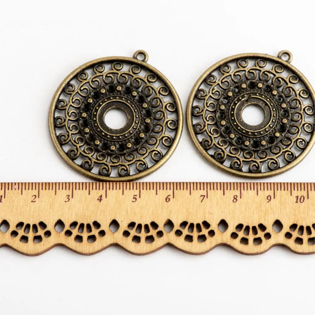 Round Filigree Pendant Charms for Jewelry Making Copper Alloy Circle Connectors DIY Earrings Necklaces Craft Supplies