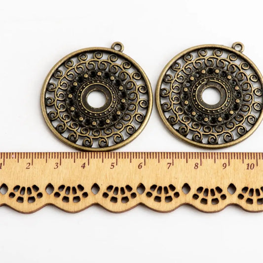 Round Filigree Pendant Charms for Jewelry Making Copper Alloy Circle Connectors DIY Earrings Necklaces Craft Supplies