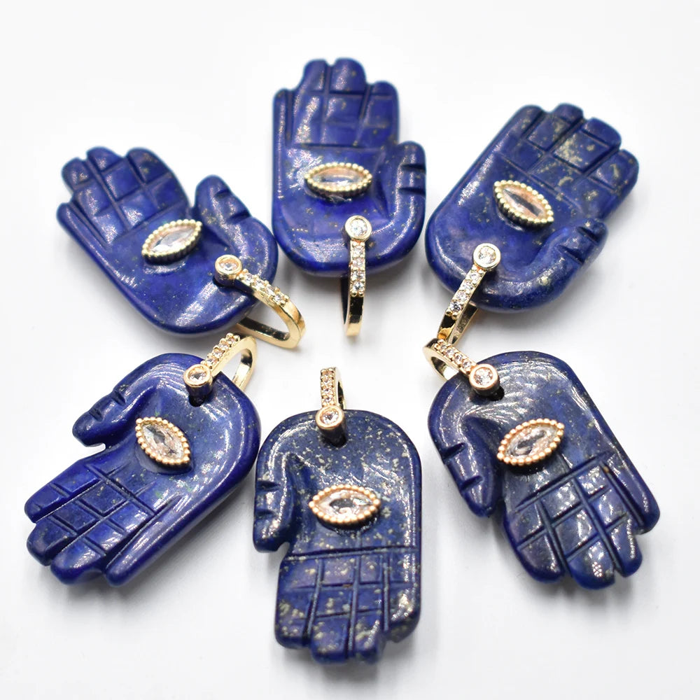 Natural Stone Hamsa Hand Charms 6pcs Carved Amethyst Rose Quartz Palm Pendants for Jewelry Making DIY Necklace Supplies