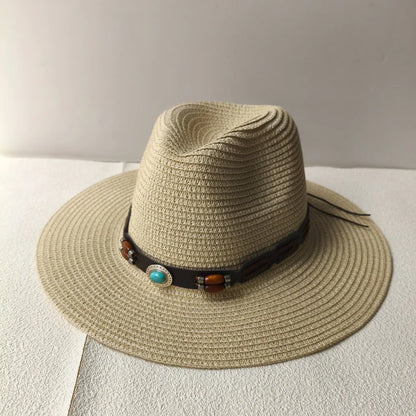 Stijlvolle Vintage Boheemse Strohoed met Houten Kralen - Perfect voor Zomerse Stranddagen en Westerse Avonturen!
