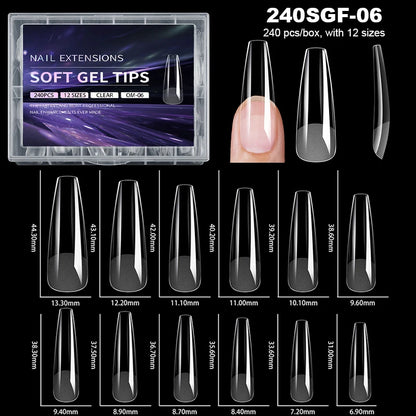 Elegante Amandel Franse Coffin Zachte Gel Nepvalse Nageltips - Volledige Bedekking Semi-Matte Extensions voor een Gepolijst Uiterlijk