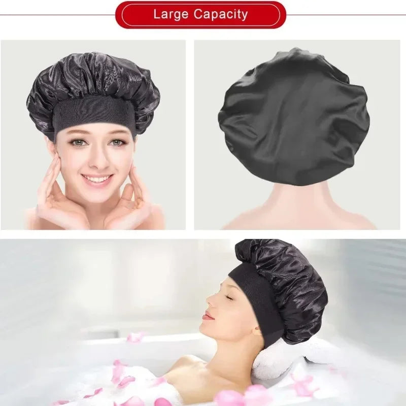 Bonnet Sleeping Cap Nightcap High Elastic Wide Brim Satin Night Hat Shower Silky Bonnet Hair Cover Wrap for Women Man Sleep Cap