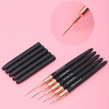 5 Formaten Zwarte Nagel Kunst Liner Penselen - Precisie Schilder Pens voor Indrukwekkende Nagelontwerpen en Fijne Details